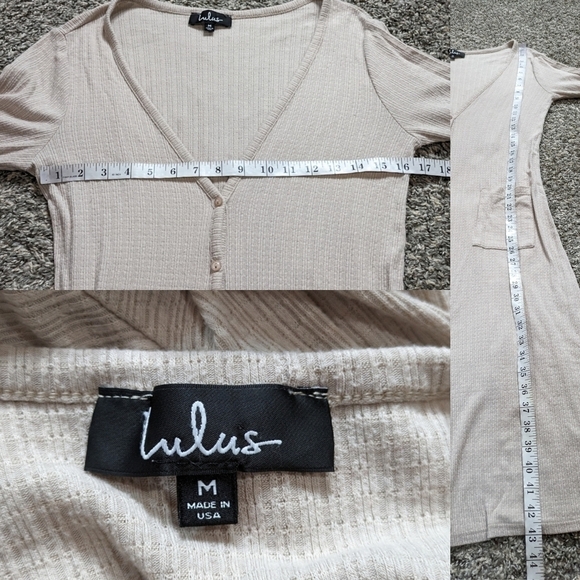 ✨3/$15 Lulu's light tan button up sweater cardigan dress M - Picture 8 of 10
